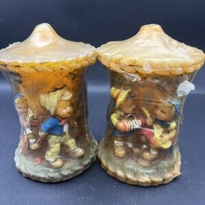 Vintage Alpine Originals Pillar Candle Hand-Painted 3D Boy Girl Sheep Ducks 1978